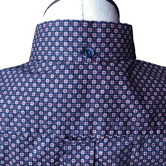 Ben Sherman Mens Button Down Shirt L Navy Blue Long Sleeve Retro Geometric Print - Picture 4 of 7